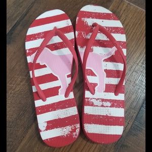 Red and White Striped Flip Flops from PINK